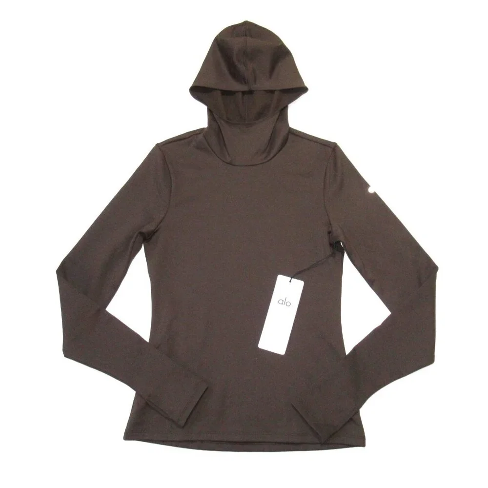 NWT Alo Airlift Winter Warm Hooded Runner in Espresso Brown Top S